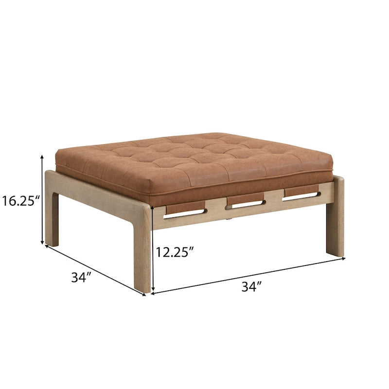 Christopher Knight Home – Ottoman cocktail capitonné 34, ottoman carré en cuir servant de table basse avec structure en bois d’hévéa