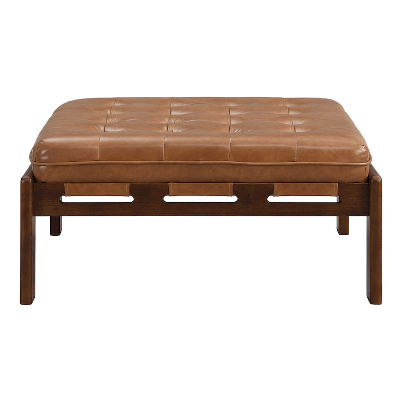 Christopher Knight Home – Ottoman cocktail capitonné 34, ottoman carré en cuir servant de table basse avec structure en bois d’hévéa
