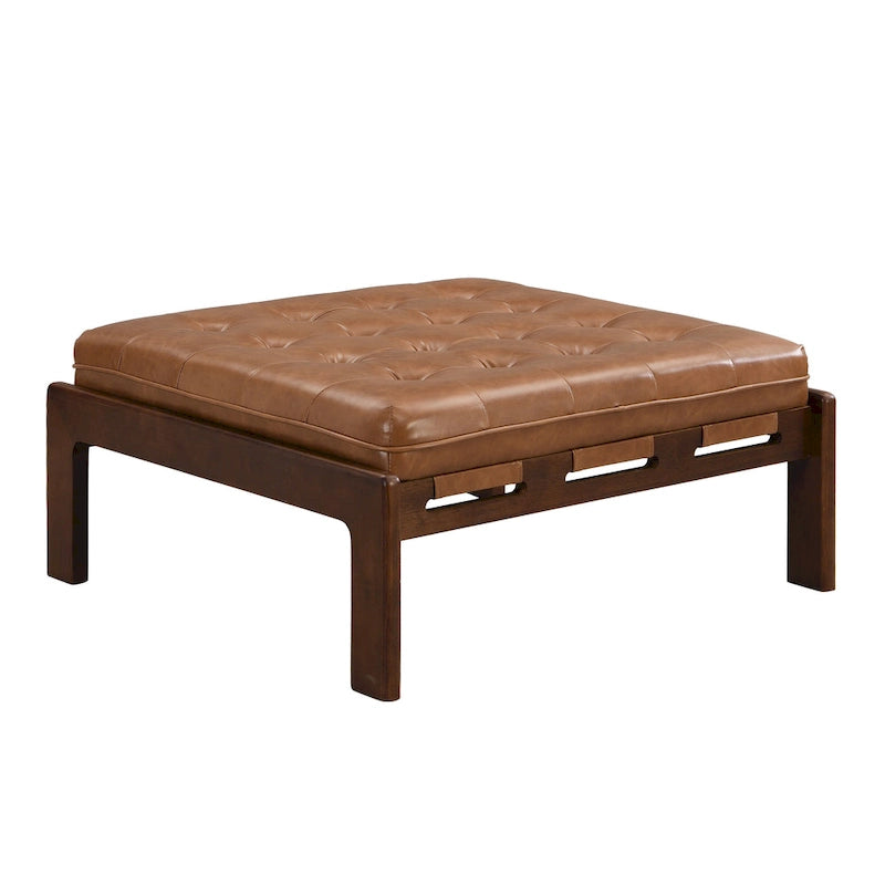 Christopher Knight Home – Ottoman cocktail capitonné 34, ottoman carré en cuir servant de table basse avec structure en bois d’hévéa