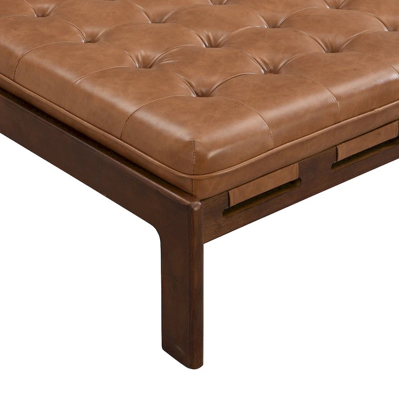 Christopher Knight Home – Ottoman cocktail capitonné 34, ottoman carré en cuir servant de table basse avec structure en bois d’hévéa