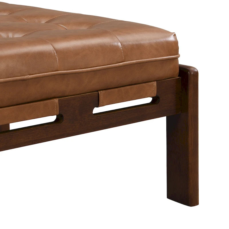 Christopher Knight Home – Ottoman cocktail capitonné 34, ottoman carré en cuir servant de table basse avec structure en bois d’hévéa