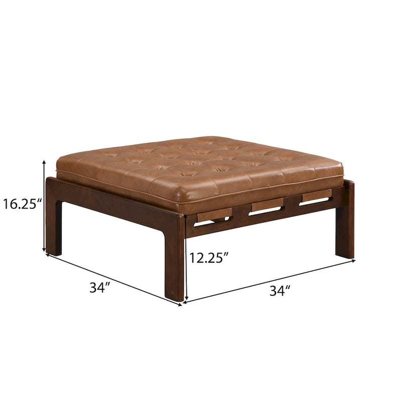 Christopher Knight Home – Ottoman cocktail capitonné 34, ottoman carré en cuir servant de table basse avec structure en bois d’hévéa