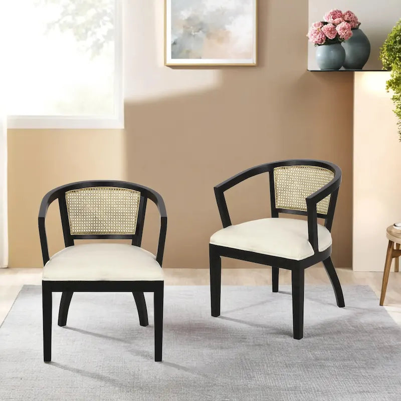 Chaises de salle à manger Currant en canne rembourrée et bois d’hévéa par Christopher Knight Home — ensemble de 2