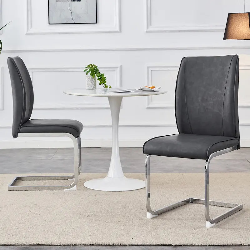 Ensemble moderne de 2 chaises de salle à manger avec dossier en PU, assise en mousse haute densité et pieds en métal arqués, pour la salle à manger, le salon ou la chambre