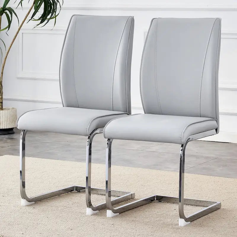 Ensemble moderne de 2 chaises de salle à manger avec dossier en PU, assise en mousse haute densité et pieds en métal arqués, pour la salle à manger, le salon ou la chambre
