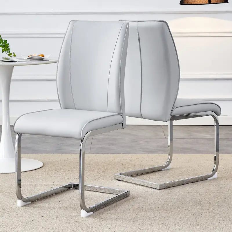 Ensemble moderne de 2 chaises de salle à manger avec dossier en PU, assise en mousse haute densité et pieds en métal arqués, pour la salle à manger, le salon ou la chambre