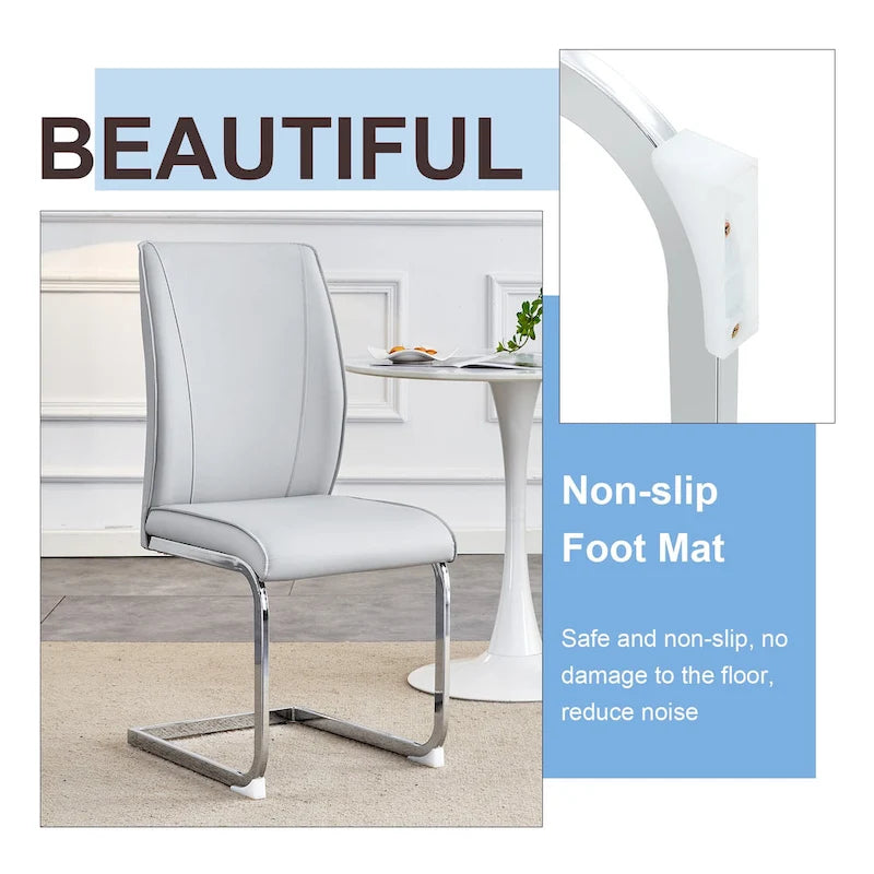 Ensemble moderne de 2 chaises de salle à manger avec dossier en PU, assise en mousse haute densité et pieds en métal arqués, pour la salle à manger, le salon ou la chambre
