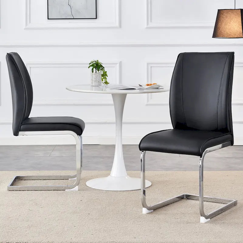 Ensemble moderne de 2 chaises de salle à manger avec dossier en PU, assise en mousse haute densité et pieds en métal arqués, pour la salle à manger, le salon ou la chambre
