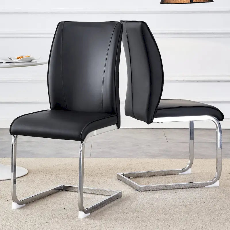 Ensemble moderne de 2 chaises de salle à manger avec dossier en PU, assise en mousse haute densité et pieds en métal arqués, pour la salle à manger, le salon ou la chambre