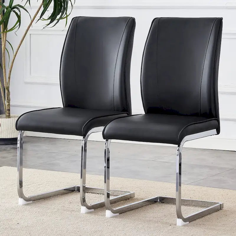 Ensemble moderne de 2 chaises de salle à manger avec dossier en PU, assise en mousse haute densité et pieds en métal arqués, pour la salle à manger, le salon ou la chambre