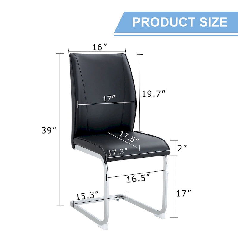 Ensemble moderne de 2 chaises de salle à manger avec dossier en PU, assise en mousse haute densité et pieds en métal arqués, pour la salle à manger, le salon ou la chambre