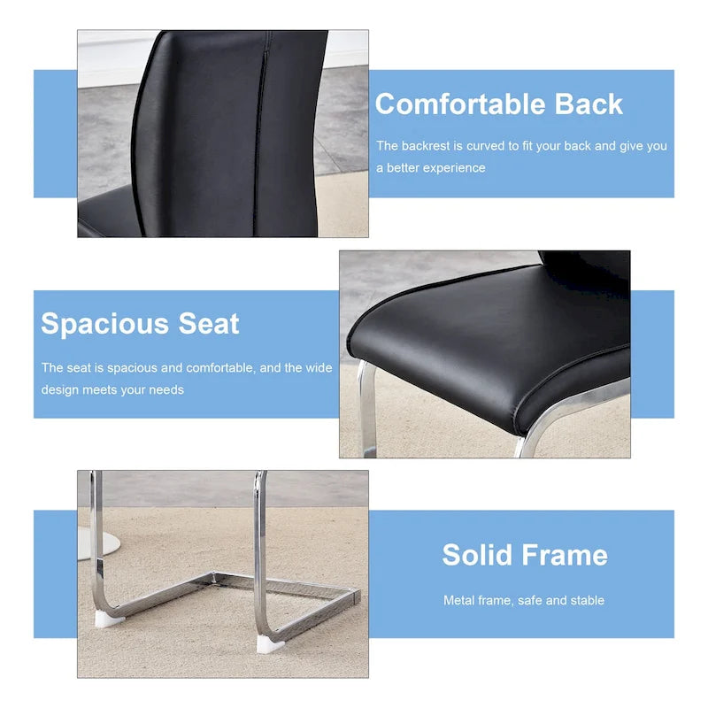 Ensemble moderne de 2 chaises de salle à manger avec dossier en PU, assise en mousse haute densité et pieds en métal arqués, pour la salle à manger, le salon ou la chambre