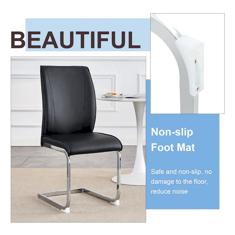 Ensemble moderne de 2 chaises de salle à manger avec dossier en PU, assise en mousse haute densité et pieds en métal arqués, pour la salle à manger, le salon ou la chambre