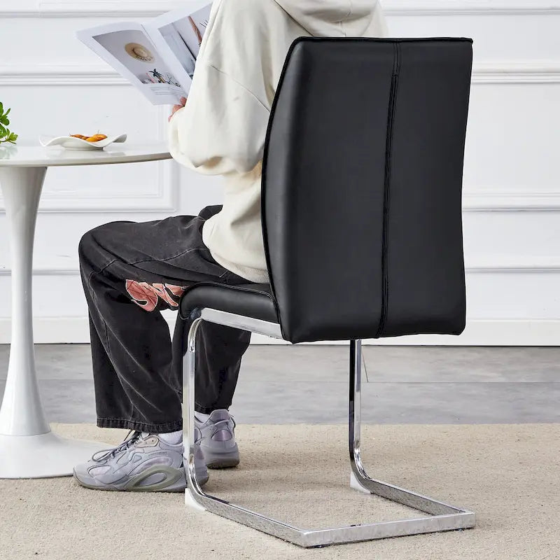 Ensemble moderne de 2 chaises de salle à manger avec dossier en PU, assise en mousse haute densité et pieds en métal arqués, pour la salle à manger, le salon ou la chambre