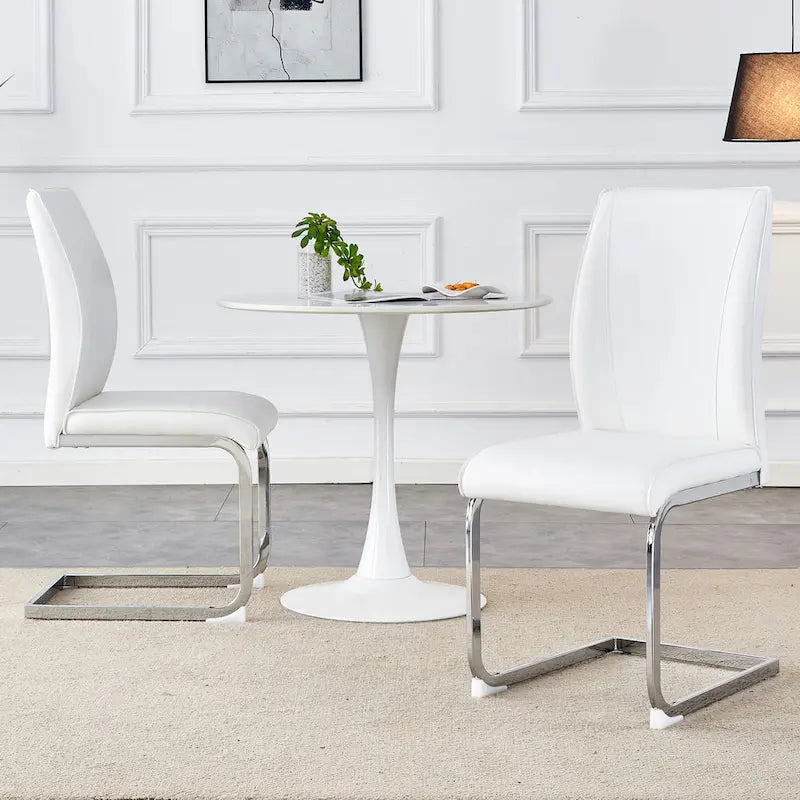 Ensemble moderne de 2 chaises de salle à manger avec dossier en PU, assise en mousse haute densité et pieds en métal arqués, pour la salle à manger, le salon ou la chambre