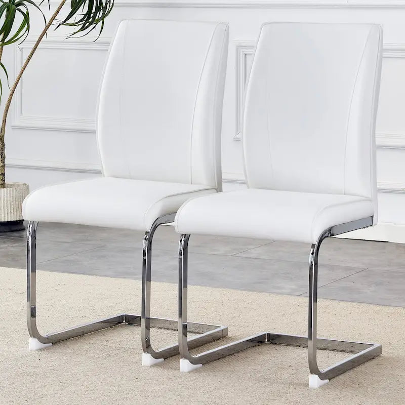 Ensemble moderne de 2 chaises de salle à manger avec dossier en PU, assise en mousse haute densité et pieds en métal arqués, pour la salle à manger, le salon ou la chambre