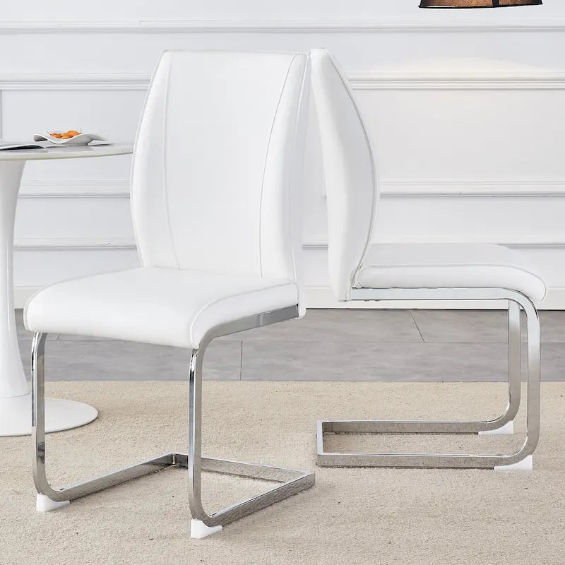 Ensemble moderne de 2 chaises de salle à manger avec dossier en PU, assise en mousse haute densité et pieds en métal arqués, pour la salle à manger, le salon ou la chambre