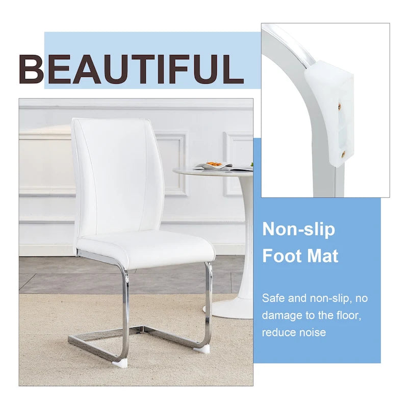 Ensemble moderne de 2 chaises de salle à manger avec dossier en PU, assise en mousse haute densité et pieds en métal arqués, pour la salle à manger, le salon ou la chambre