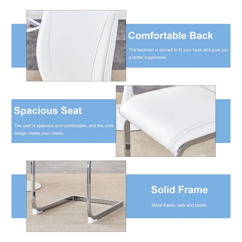 Ensemble moderne de 2 chaises de salle à manger avec dossier en PU, assise en mousse haute densité et pieds en métal arqués, pour la salle à manger, le salon ou la chambre