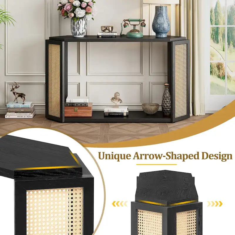 53 Arrow consoletafel met geweven rotan
