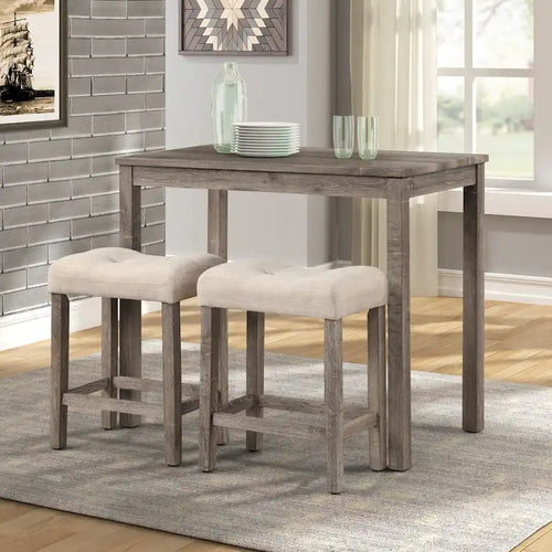 Juego de comedor de 3 piezas a la altura de la encimera, mesa y sillas de comedor para apartamentos pequeños, con taburetes tapizados capitoné para cocina