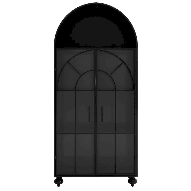 Modern Arched Storage Cabinet with Glass Doors, Open Display Shelves, Kitchen Pantry, Accent Cabinet, Freestanding Bookcase