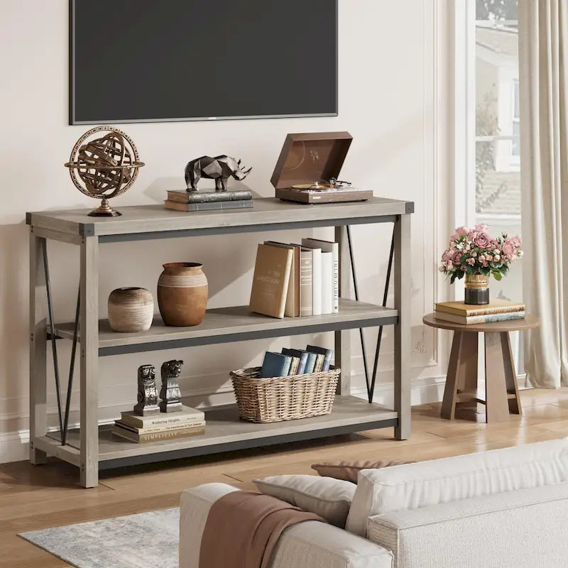 Table d’entrée de style maison de campagne, longue console étroite de 47 pouces avec rangement