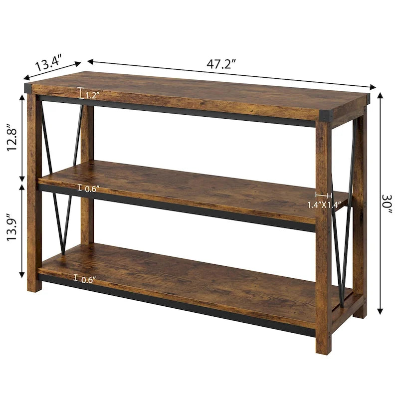 Table d’entrée de style maison de campagne, longue console étroite de 47 pouces avec rangement