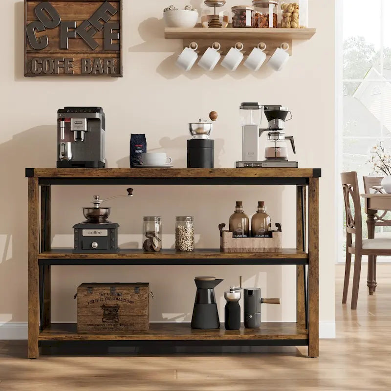 Table d’entrée de style maison de campagne, longue console étroite de 47 pouces avec rangement