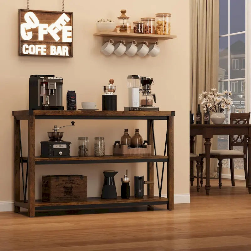 Table d’entrée de style maison de campagne, longue console étroite de 47 pouces avec rangement