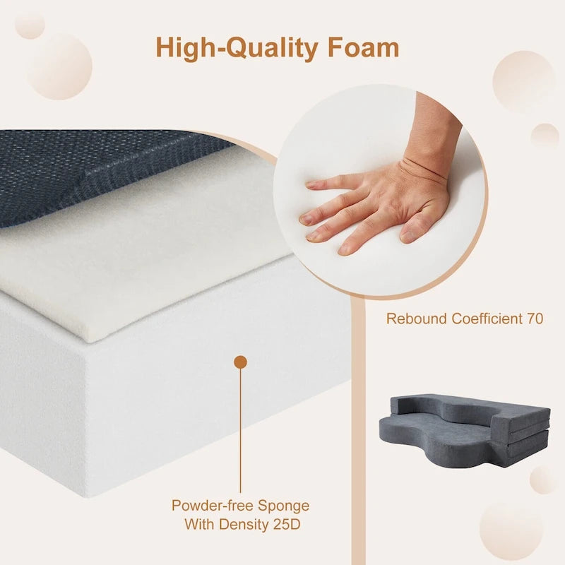 Sofá cama plegable convertible con espuma de alta densidad para sala, habitación de invitados y dormitorio