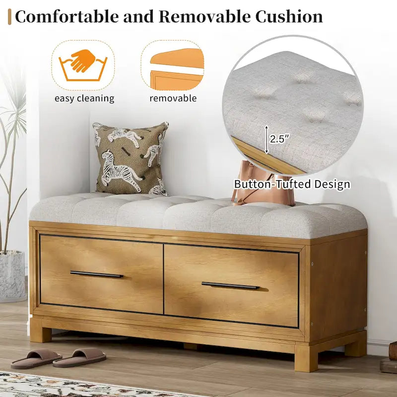 Banco para zapatos de 43 con cojín extraíble y almacenamiento superior elevable, banco de madera para entrada y pie de cama, espacio de almacenamiento oculto