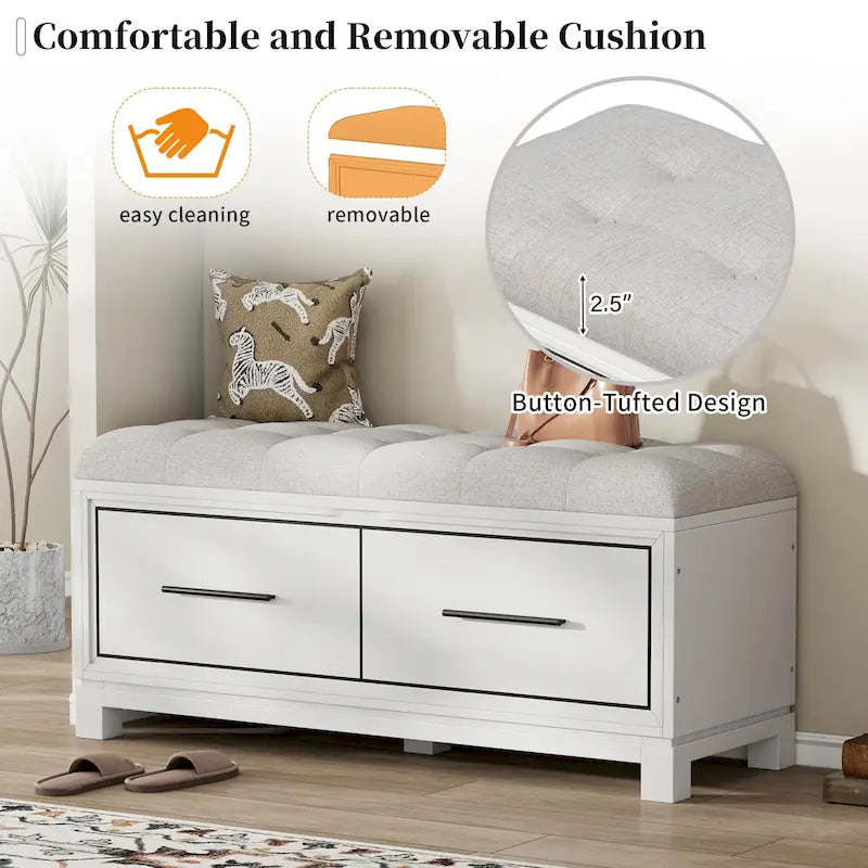 Banco para zapatos de 43 con cojín extraíble y almacenamiento superior elevable, banco de madera para entrada y pie de cama, espacio de almacenamiento oculto