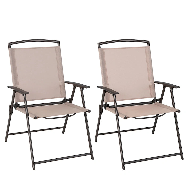 Costway 2-delige inklapbare sling-eetkamerstoelen voor buiten met armleuningen en stalen frame - Bekijk details