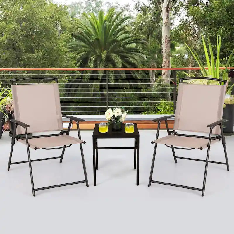 Costway 2-delige inklapbare sling-eetkamerstoelen voor buiten met armleuningen en stalen frame - Bekijk details