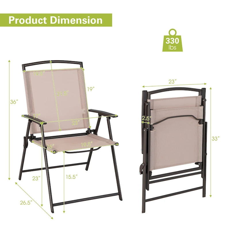 Costway 2-delige inklapbare sling-eetkamerstoelen voor buiten met armleuningen en stalen frame - Bekijk details