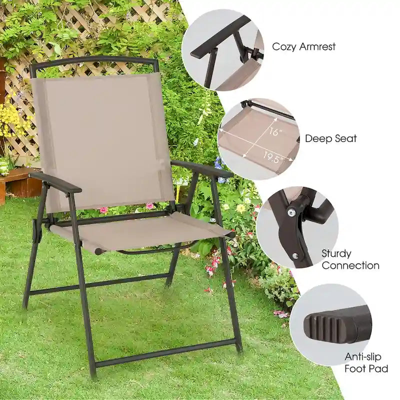 Costway 2-delige inklapbare sling-eetkamerstoelen voor buiten met armleuningen en stalen frame - Bekijk details