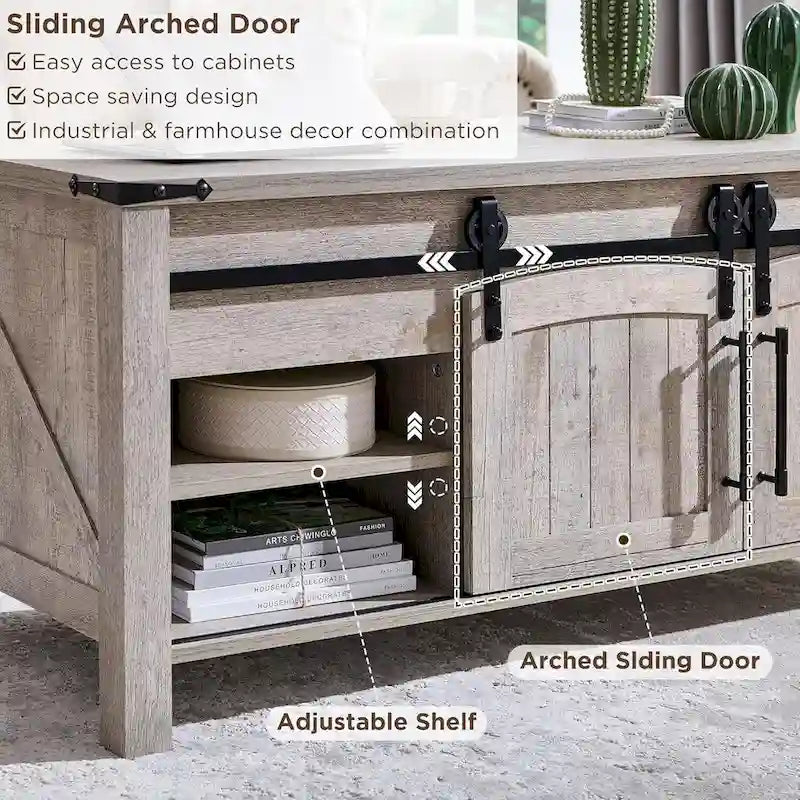 Couchtisch im Landhausstil mit anhebbarer Tischplatte, rustikaler Holztisch