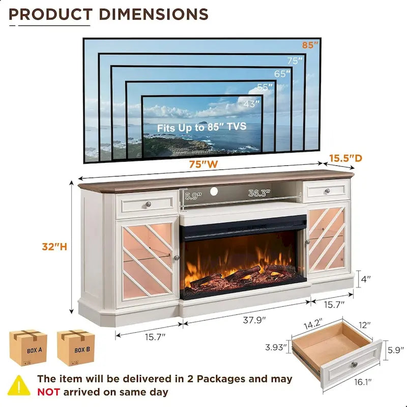 TV-Ständer im Landhausstil mit dreiseitigem Kamin, Entertainment-Center
