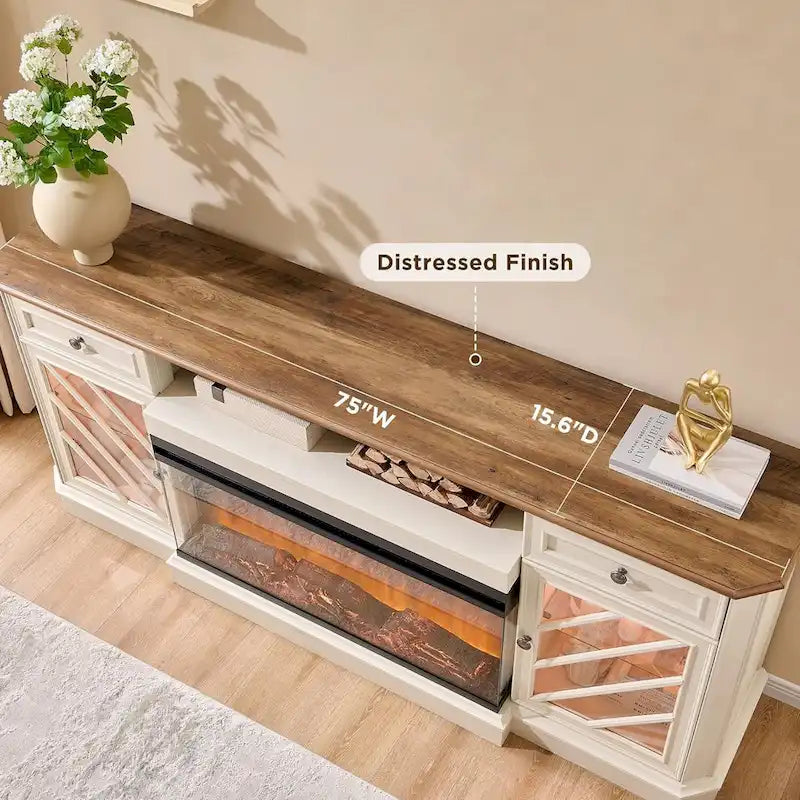 TV-Ständer im Landhausstil mit dreiseitigem Kamin, Entertainment-Center