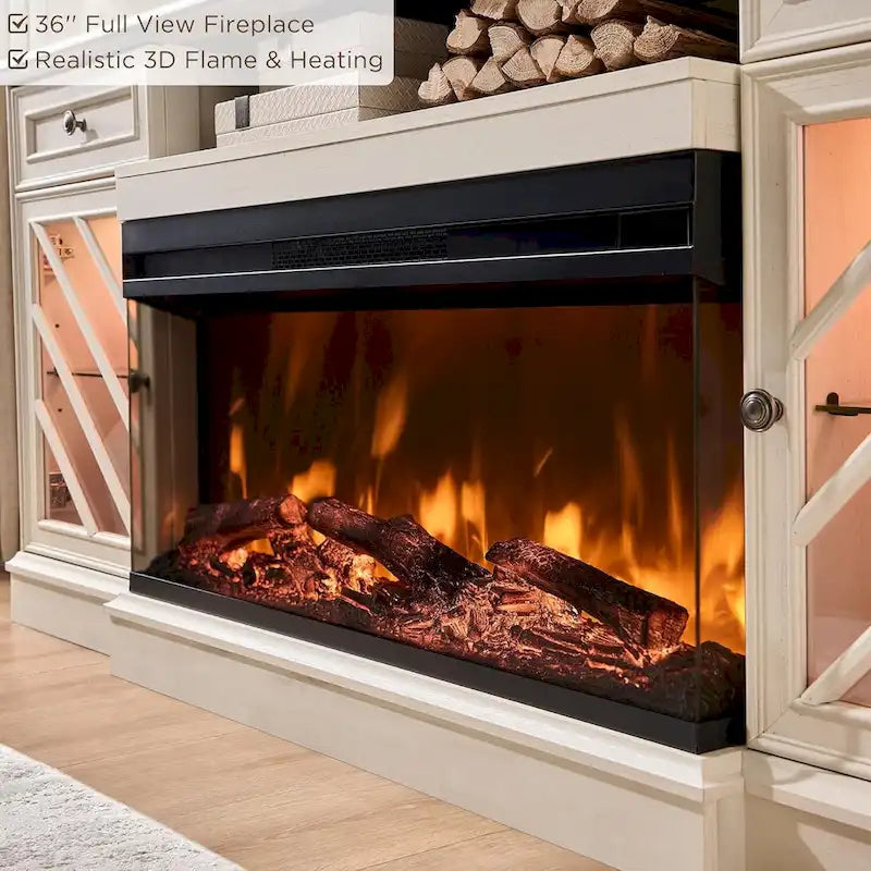 TV-Ständer im Landhausstil mit dreiseitigem Kamin, Entertainment-Center