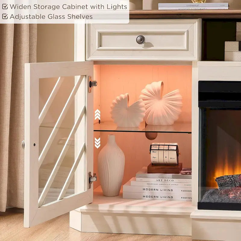 TV-Ständer im Landhausstil mit dreiseitigem Kamin, Entertainment-Center