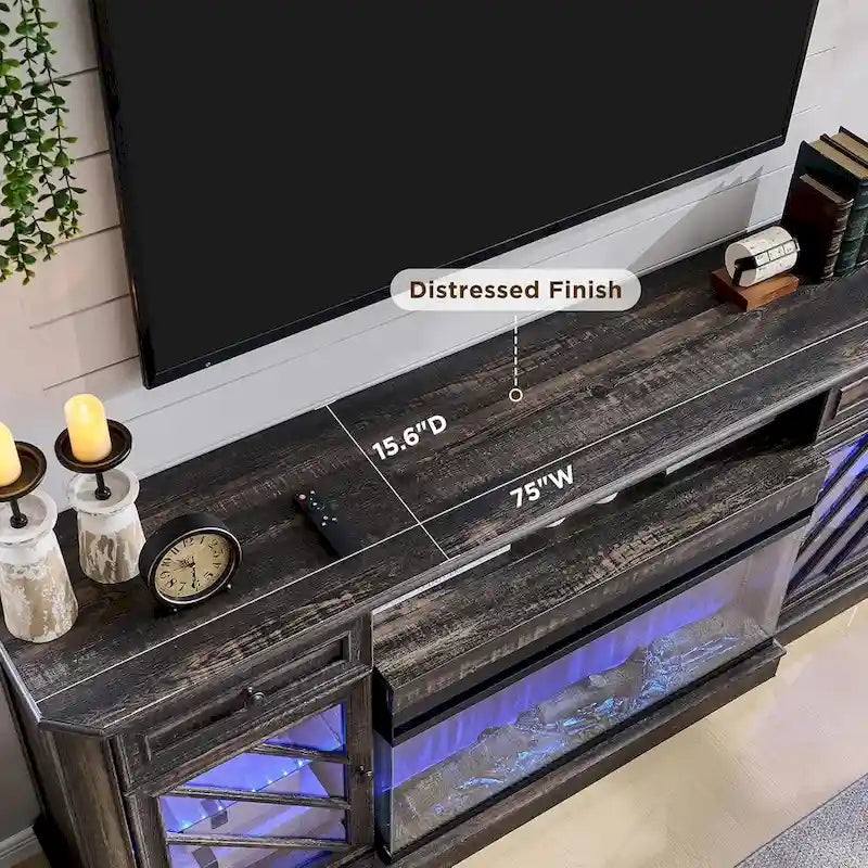 TV-Ständer im Landhausstil mit dreiseitigem Kamin, Entertainment-Center