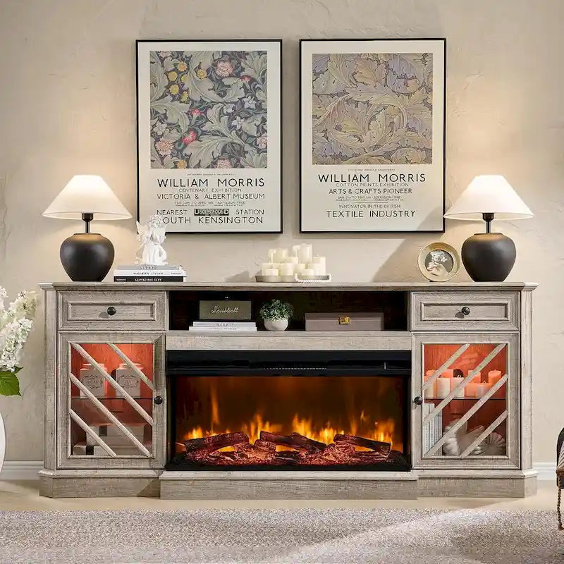 TV-Ständer im Landhausstil mit dreiseitigem Kamin, Entertainment-Center