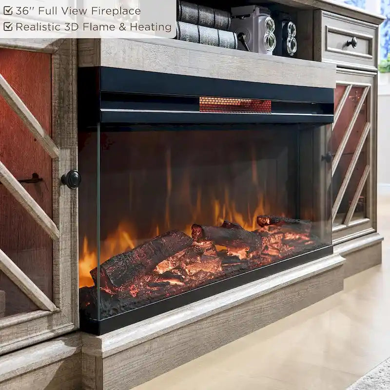 TV-Ständer im Landhausstil mit dreiseitigem Kamin, Entertainment-Center