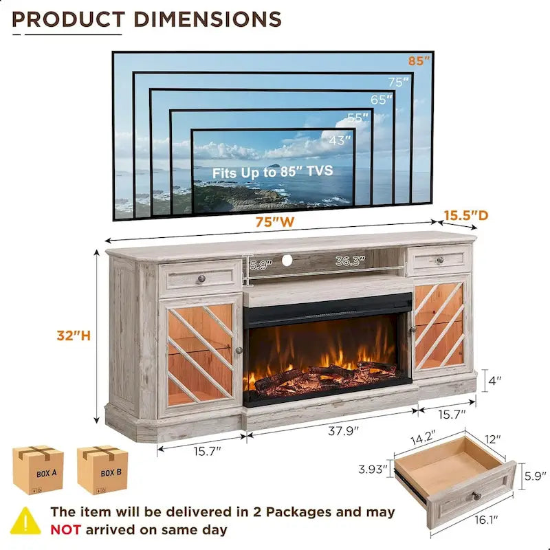TV-Ständer im Landhausstil mit dreiseitigem Kamin, Entertainment-Center