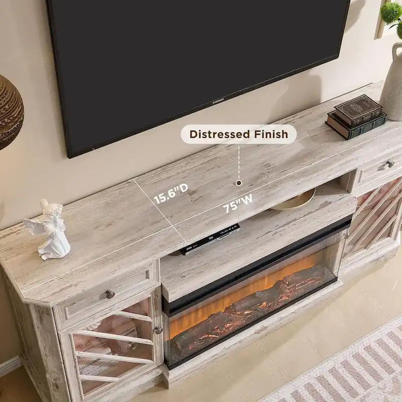 TV-Ständer im Landhausstil mit dreiseitigem Kamin, Entertainment-Center