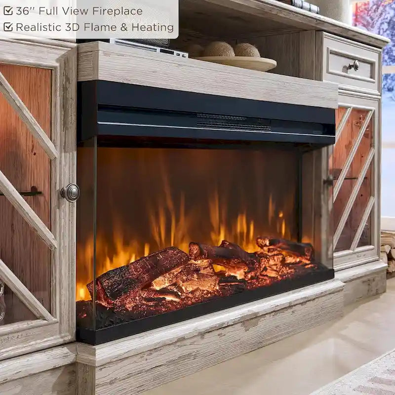 TV-Ständer im Landhausstil mit dreiseitigem Kamin, Entertainment-Center