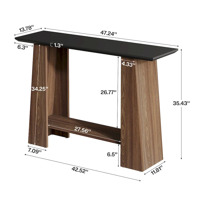 47 smalle houten banktafel met opbergruimte voor kleine woonkamers - 47.24 W x 13.78 D x 35.43 H