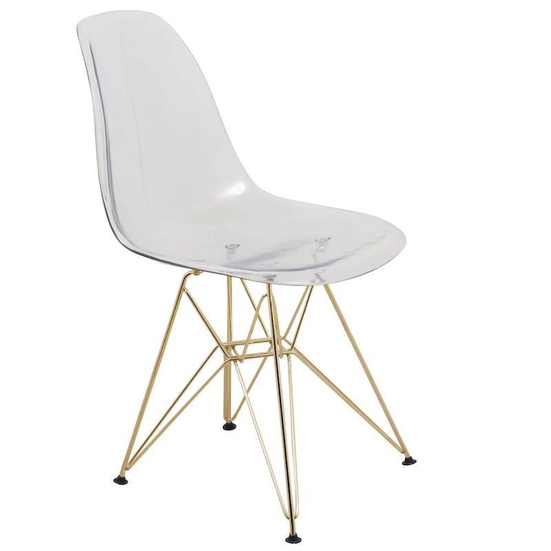 Ensemble de salle à manger de 5 pièces avec table ronde en MDF de 35 et 4 chaises d’appoint en plastique ABS avec pieds en métal doré